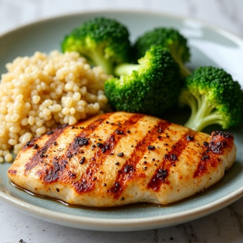 Grilled Chicken Breast with Roasted Broccoli and Quinoa