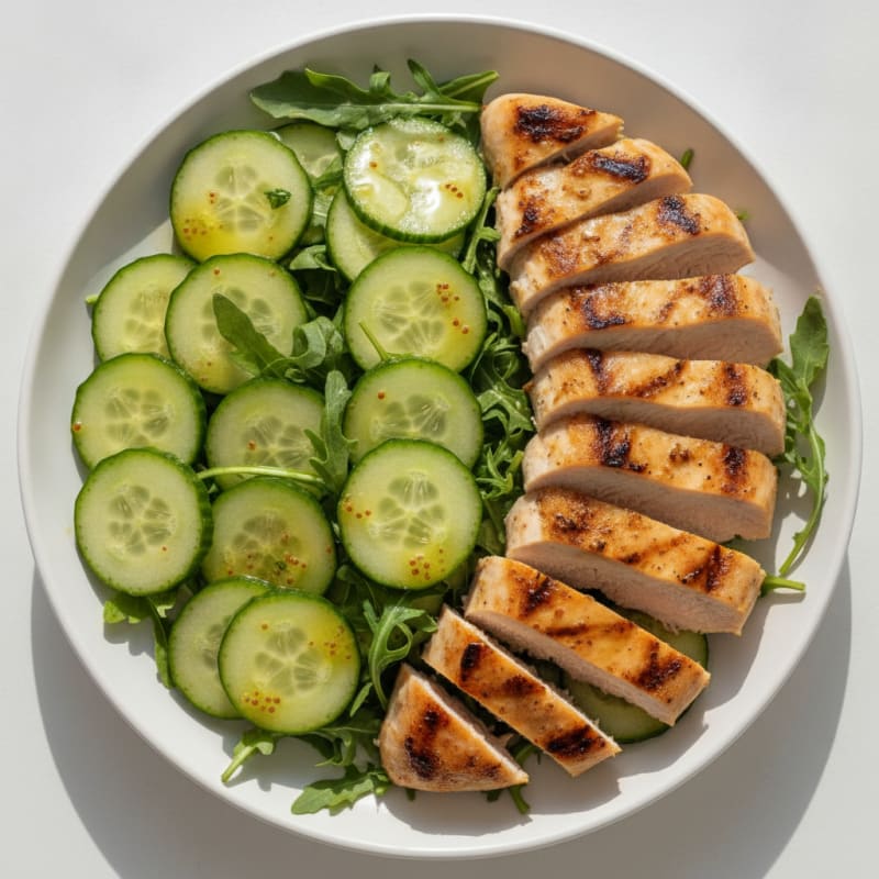 Grilled Chicken Breast and Cucumber Salad with Lemon Vinaigrette