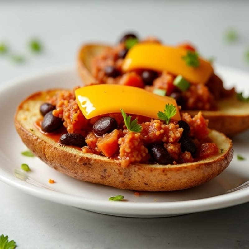 Crispy Baked Potato Skins with Lean Turkey Chili and Melty Sharp Cheddar