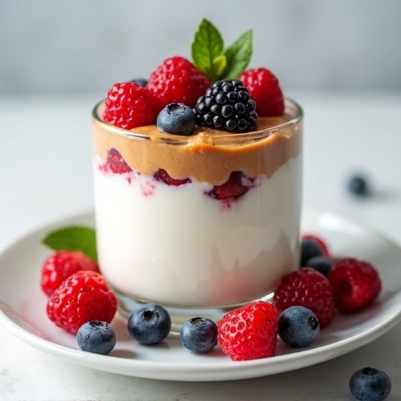 Greek Yogurt Protein Parfait with Mixed Berries and Almond Butter