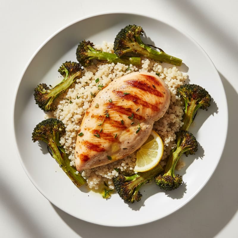 Grilled Chicken Breast with Quinoa and Roasted Broccoli
