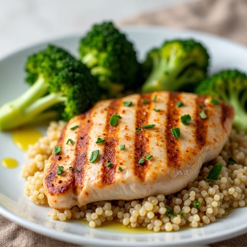 Grilled Chicken Breast with Quinoa and Roasted Broccoli