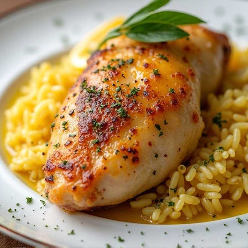 Citrus-Herb Roasted Chicken with Fluffy Saffron Rice