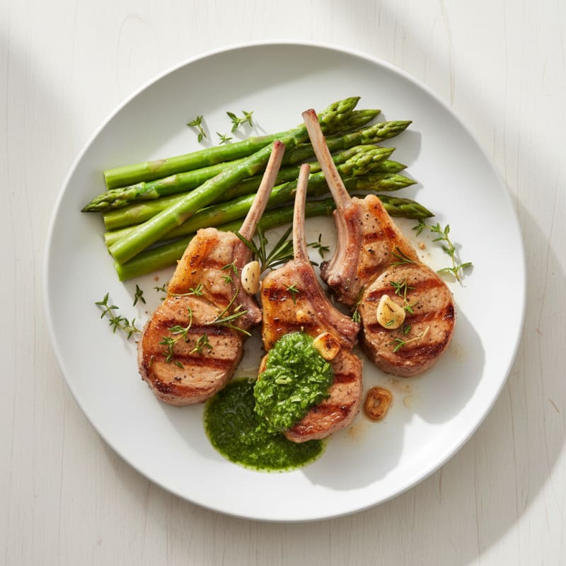 Grilled Herb Lamb Chops with Mint Sauce