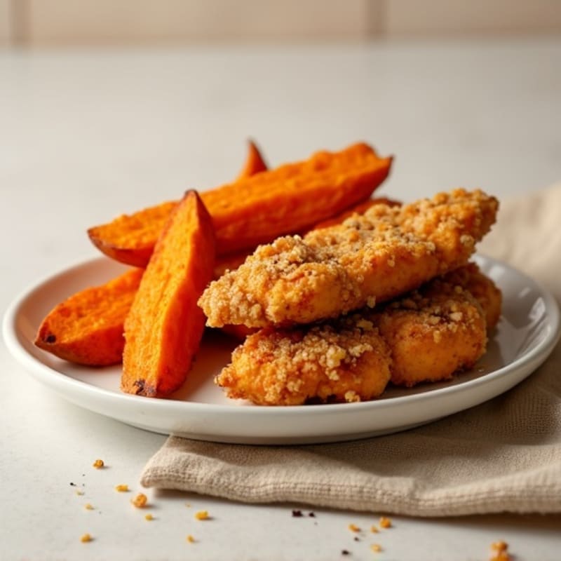 Crispy Baked Chicken Tenders with Sweet Potato Fries