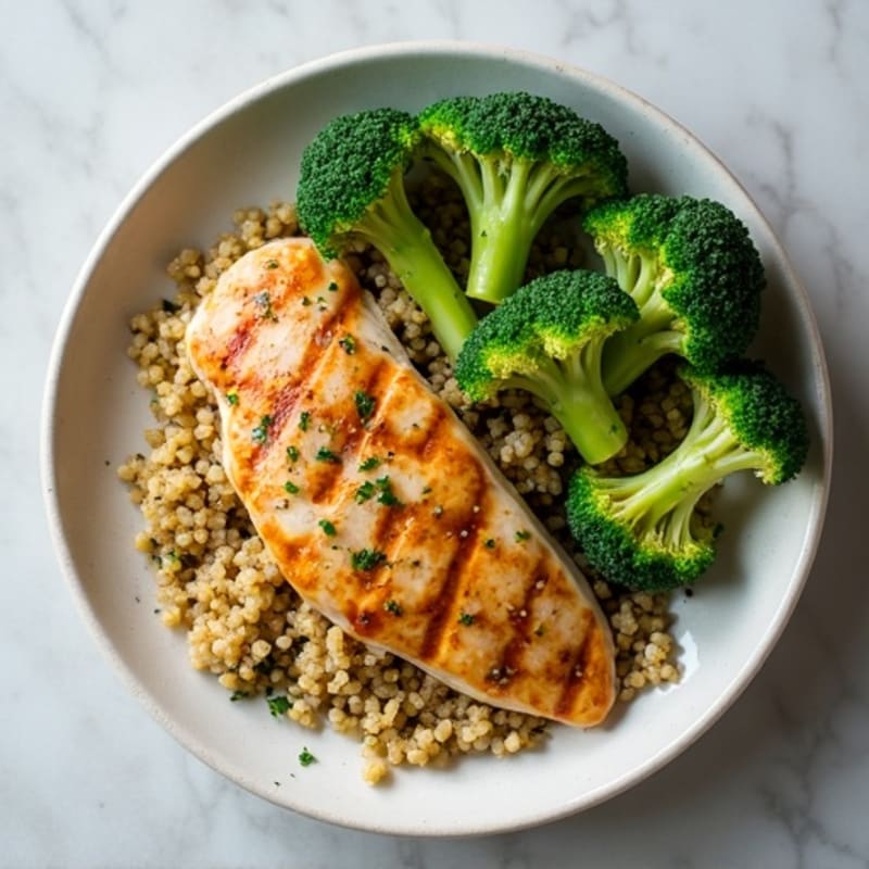 Grilled Chicken Breast with Quinoa and Roasted Broccoli