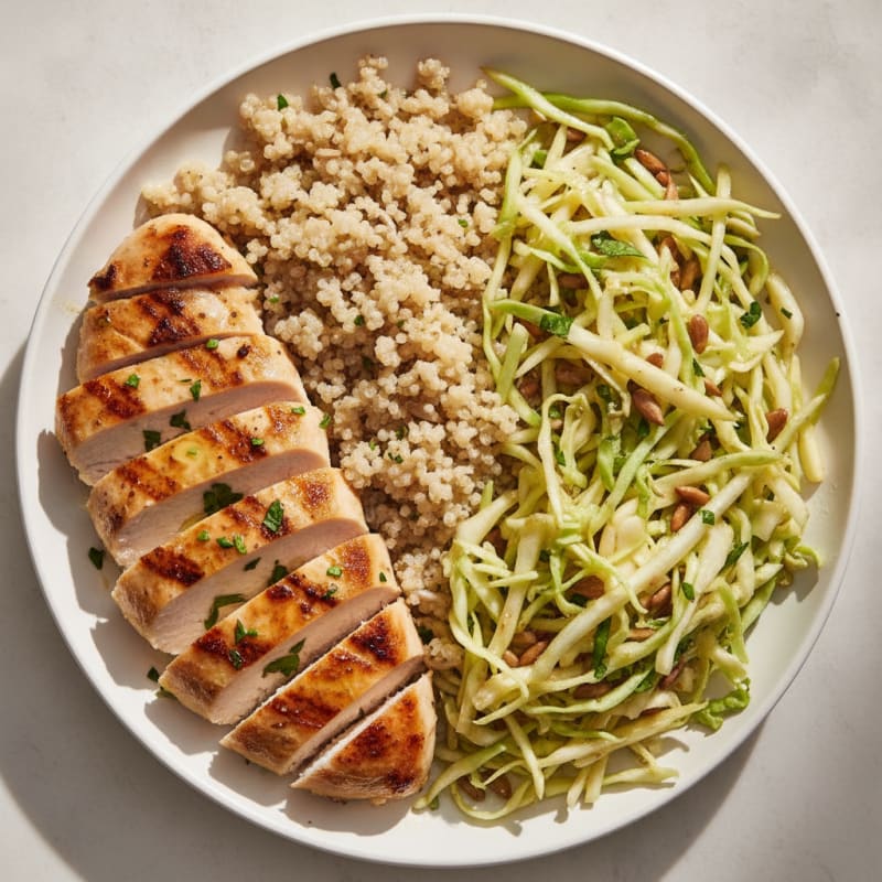 Grilled Chicken Breast with Crunchy Cabbage Slaw and Quinoa