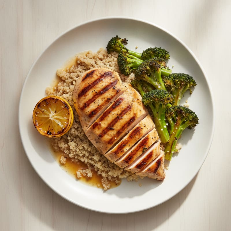 Grilled Chicken Breast with Quinoa and Roasted Broccoli