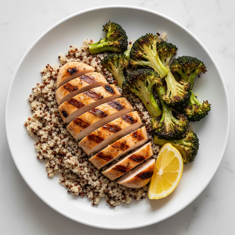 Grilled Chicken Breast with Quinoa and Roasted Broccoli