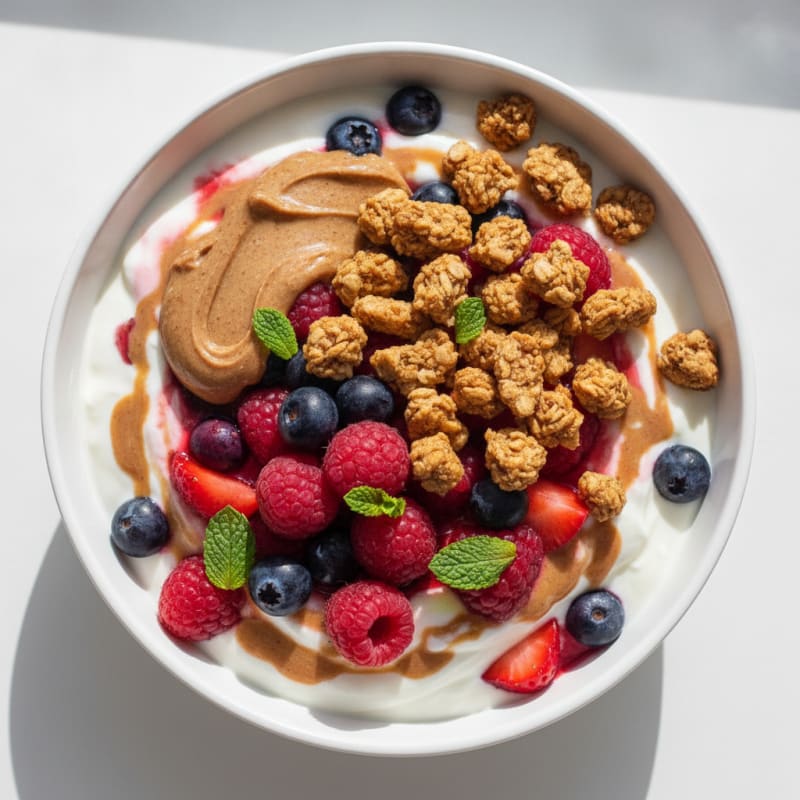 Creamy Greek Yogurt Parfait with Mixed Berries and Almond Butter