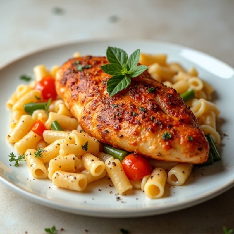 Spicy Cajun Chicken with Creamy Pasta and Fresh Bell Peppers