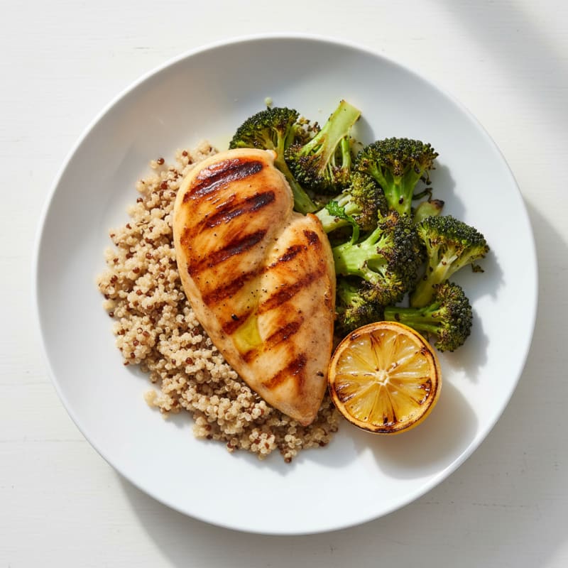 Grilled Chicken Breast with Quinoa and Roasted Broccoli