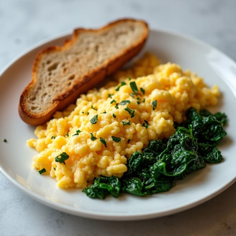 Egg White and Turkey Sausage Scramble with Sautéed Spinach