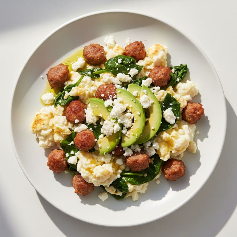 Egg White and Turkey Sausage Scramble with Spinach and Feta