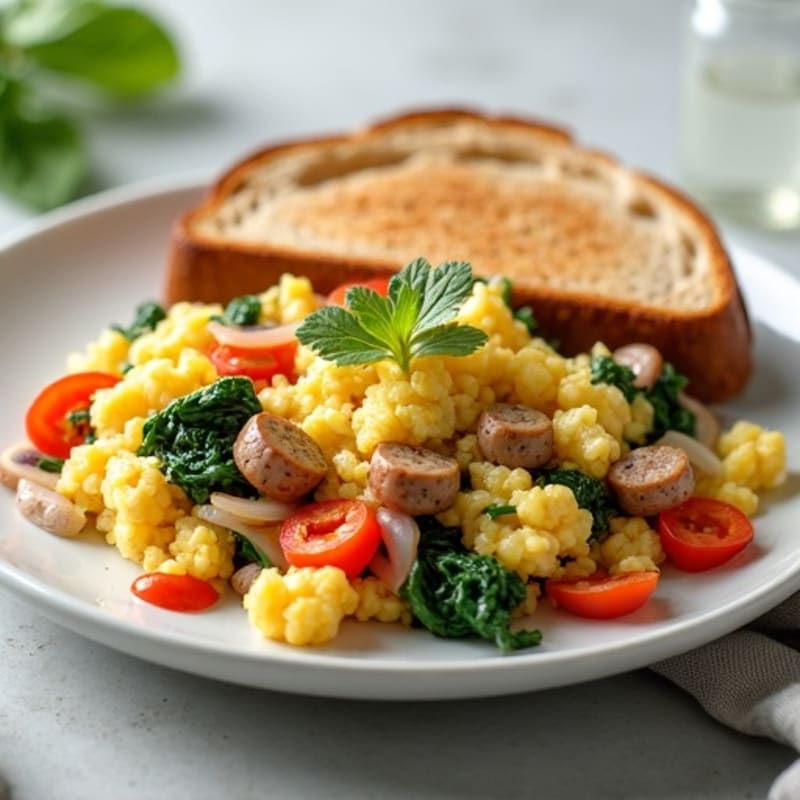Egg White Veggie Scramble with Turkey Sausage