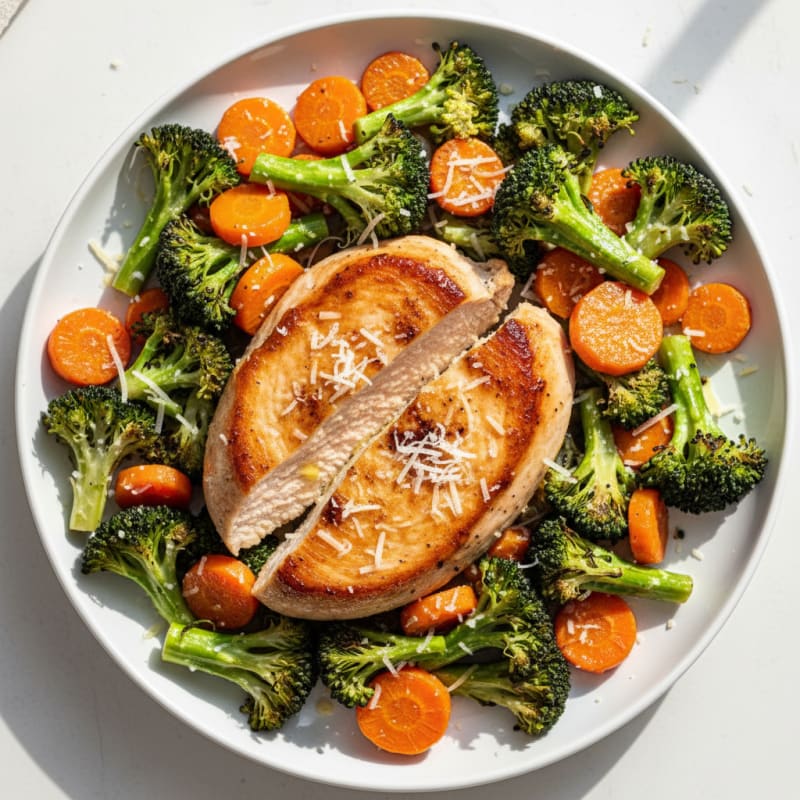 Seared Turkey Breast with Roasted Broccoli and Carrots