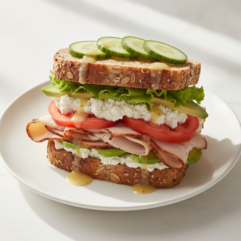 Turkey Breast Sandwich on Multi Grain Bread with Low Fat Cottage Cheese