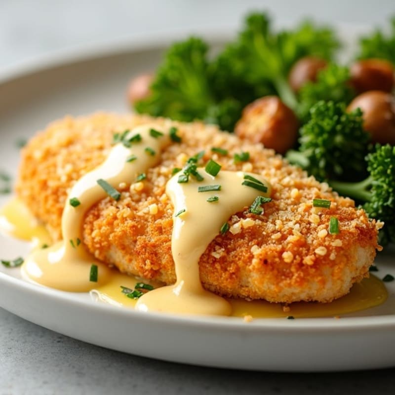 Crispy Parmesan-Crusted Chicken with Garlic Butter Sauce