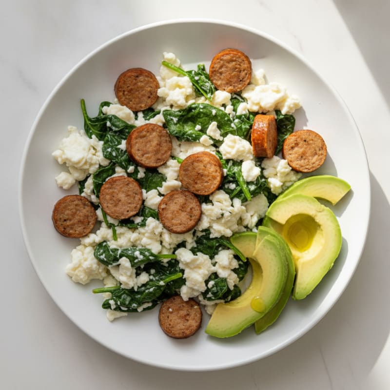 Egg White and Spinach Scramble with Turkey Sausage