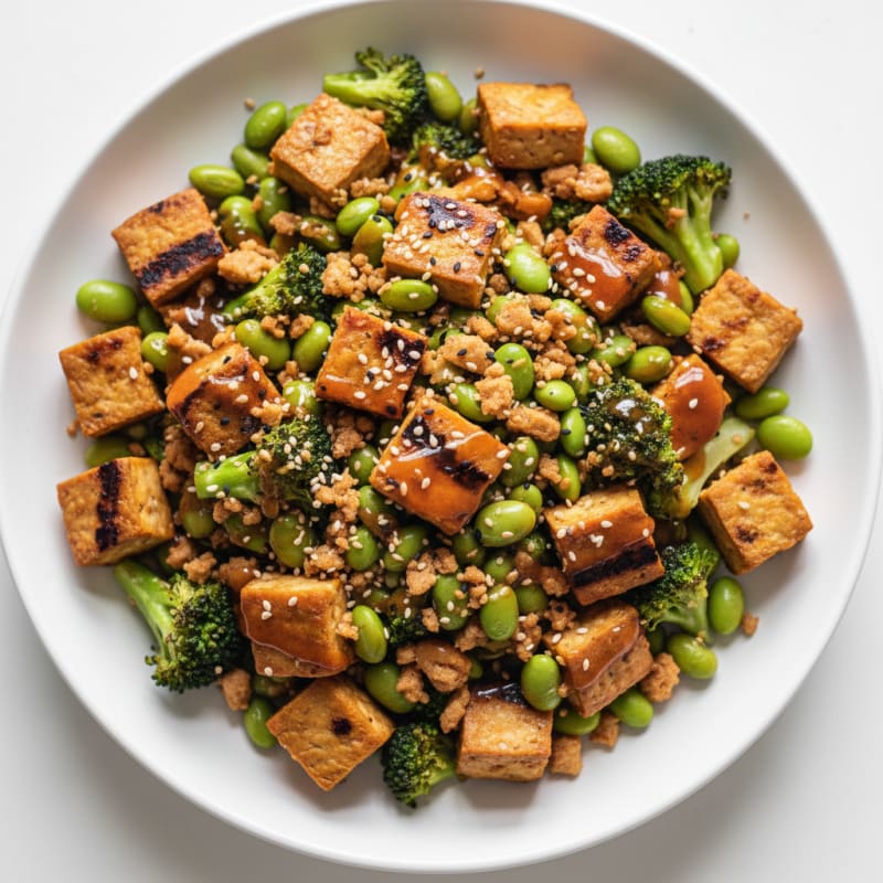 Grilled Tempeh and Edamame Stir Fry with Broccoli