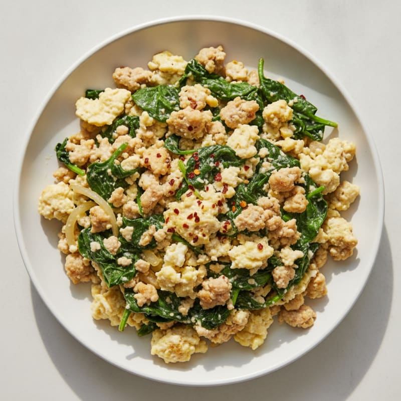 Egg White and Ground Turkey Scramble with Spinach