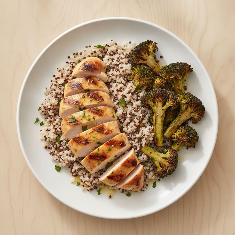 Grilled Chicken Breast with Quinoa and Roasted Broccoli