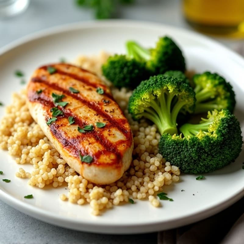 Grilled Chicken Breast with Roasted Broccoli and Quinoa