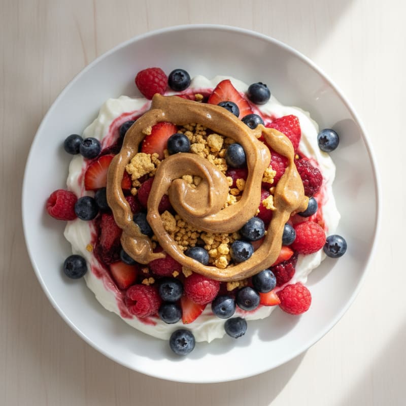 Greek Yogurt Protein Parfait with Mixed Berries and Almond Butter