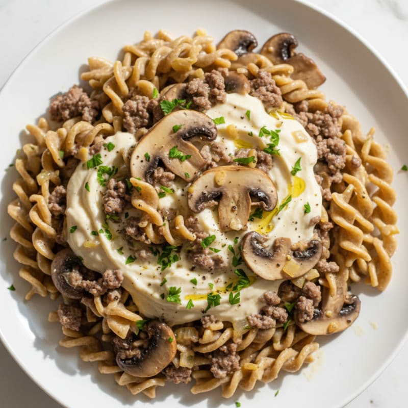 Creamy Mushroom Beef Stroganoff with Tender Noodles