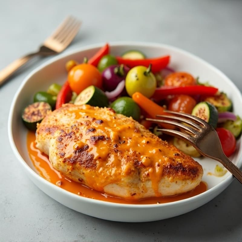 Creamy Buffalo Chicken with Roasted Vegetables