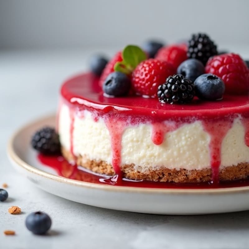 Greek Yogurt Protein Cheesecake with Mixed Berries
