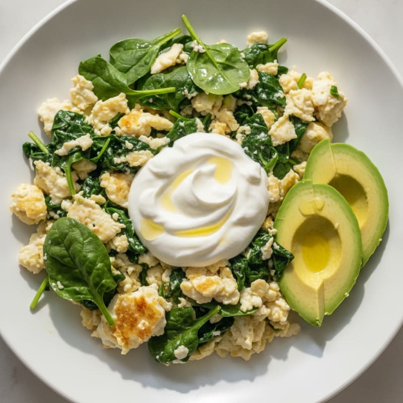 Egg White Spinach Scramble with Greek Yogurt