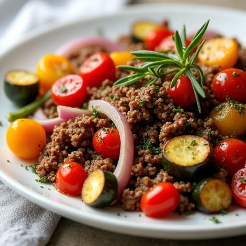 Herb-Seasoned Lean Ground Beef Skillet with Roasted Vegetables