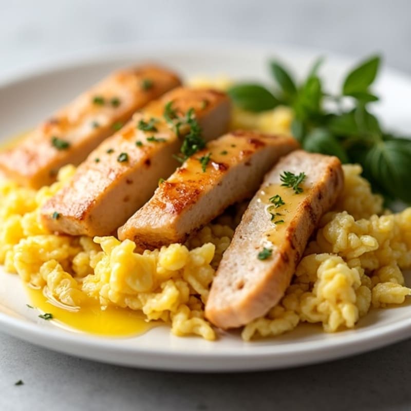 Oat and Egg White Scramble with Sautéed Chicken