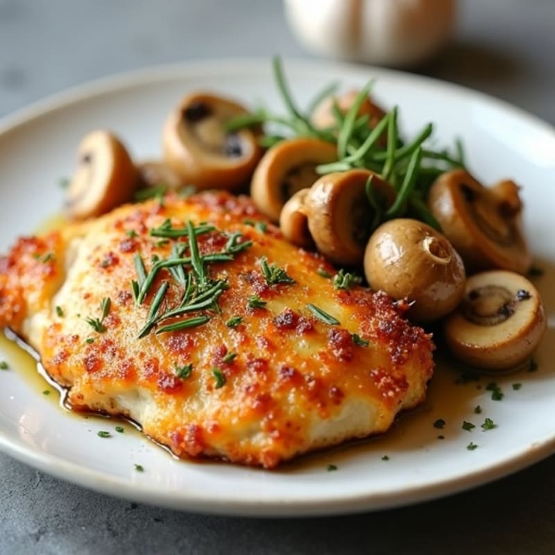 Crispy Pan-Seared Chicken with Garlic Herb Mushrooms