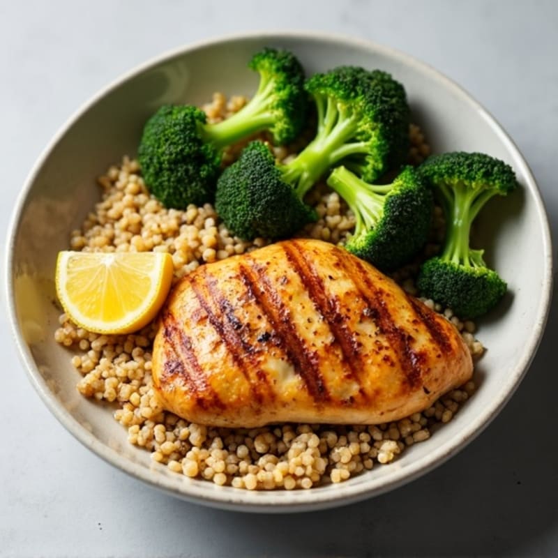 Grilled Chicken Breast with Quinoa and Roasted Broccoli