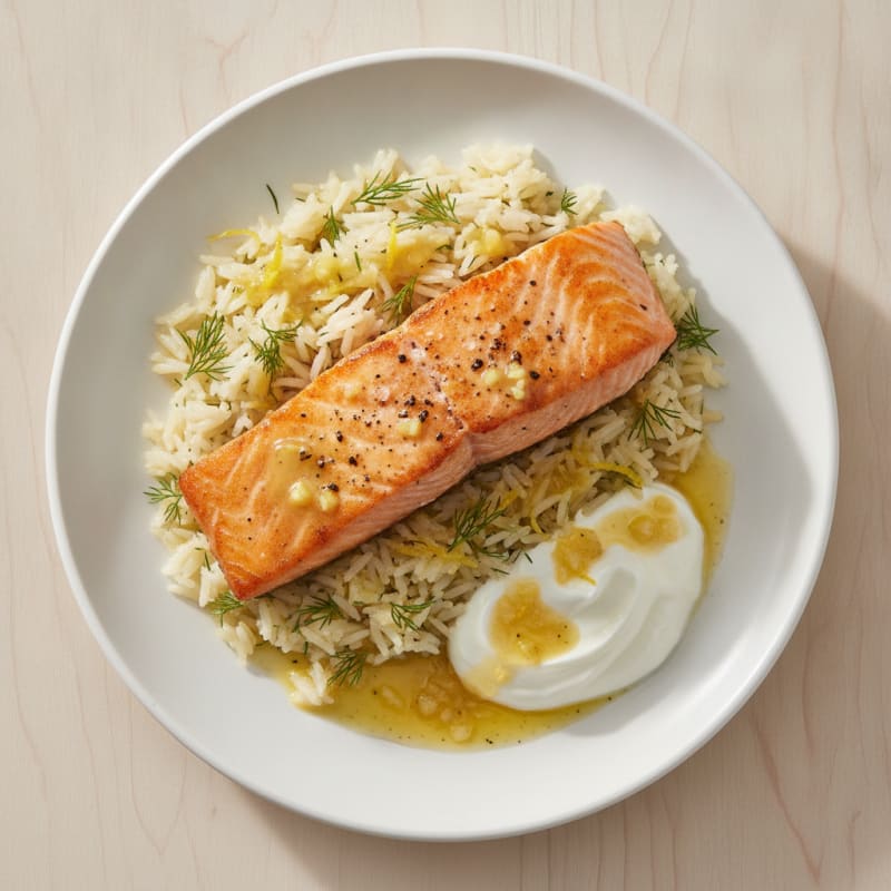 Pan-Seared Salmon with Lemon-Dill Rice