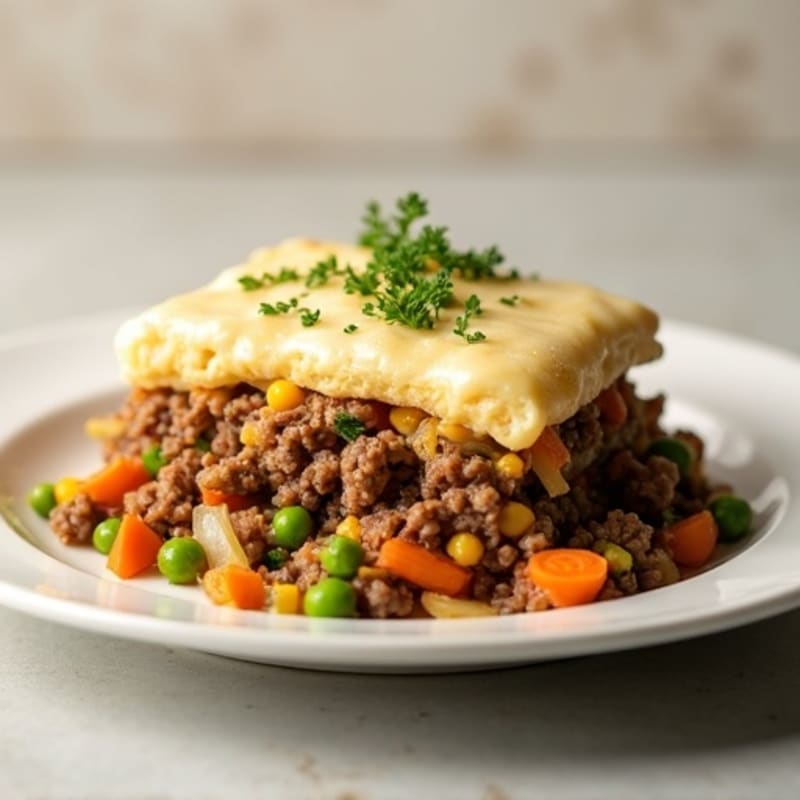 Lean Ground Beef and Hearty Vegetable Pie with Creamy Cauliflower Topping