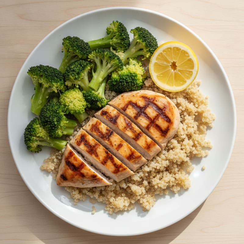Grilled Chicken Breast with Quinoa and Steamed Broccoli
