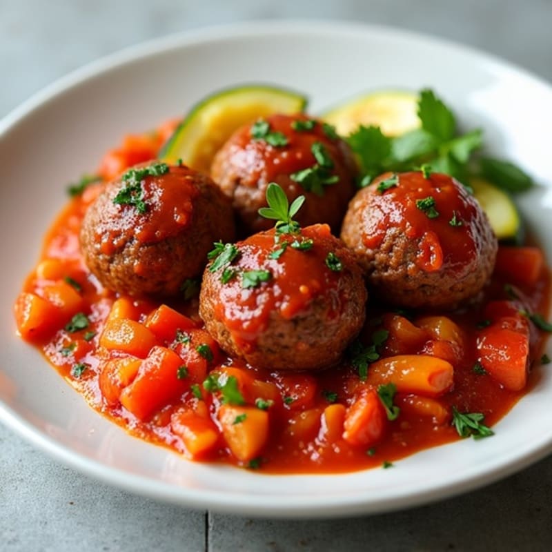Juicy Lean Beef Meatballs with Fresh Marinara and Roasted Veggies