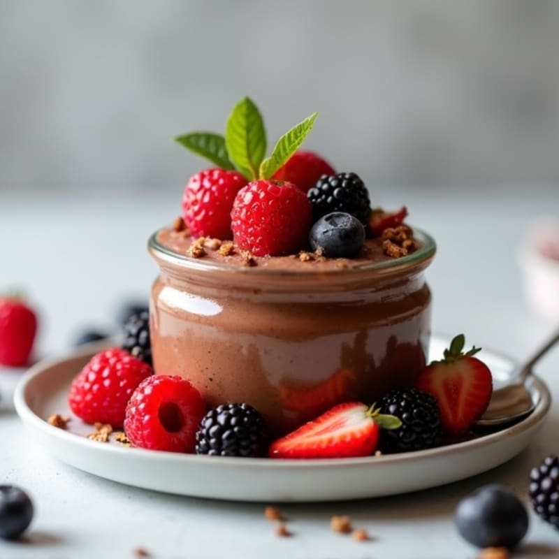 Silky Chocolate Protein Pudding with Mixed Berries
