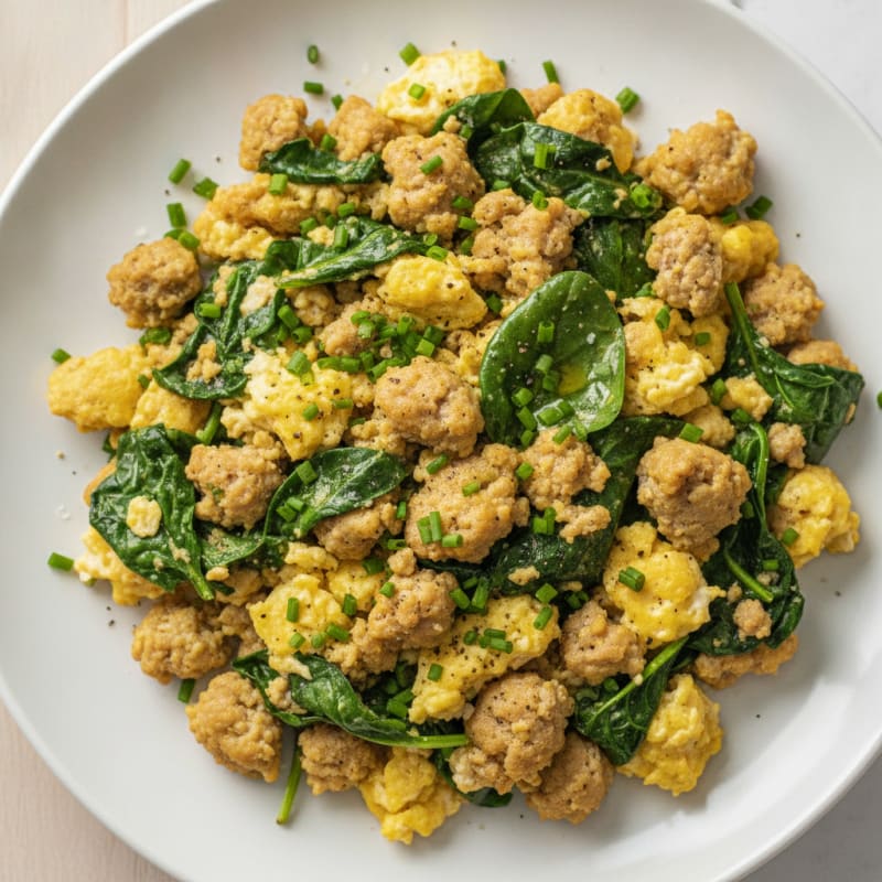 Sausage and Egg Scramble with Spinach