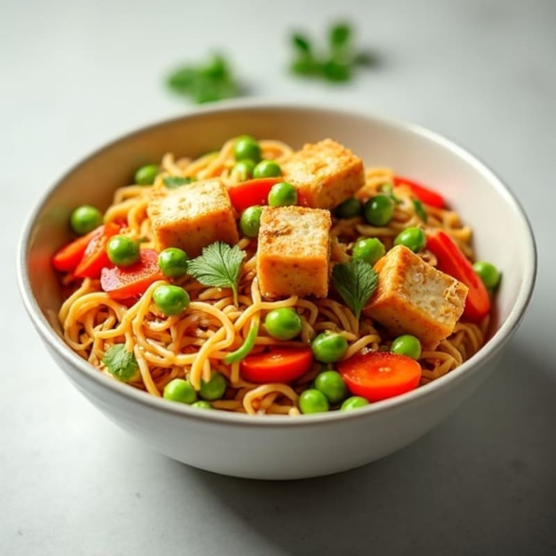 Creamy Peanut Noodles with Crispy Tofu and Fresh Vegetables