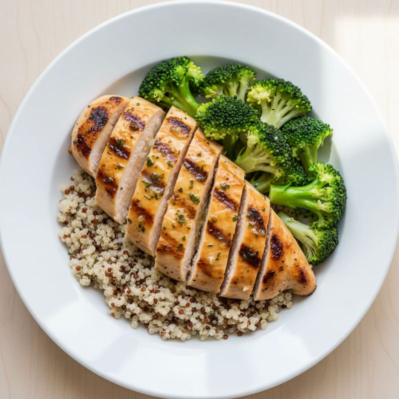 Grilled Chicken Breast with Quinoa and Steamed Broccoli