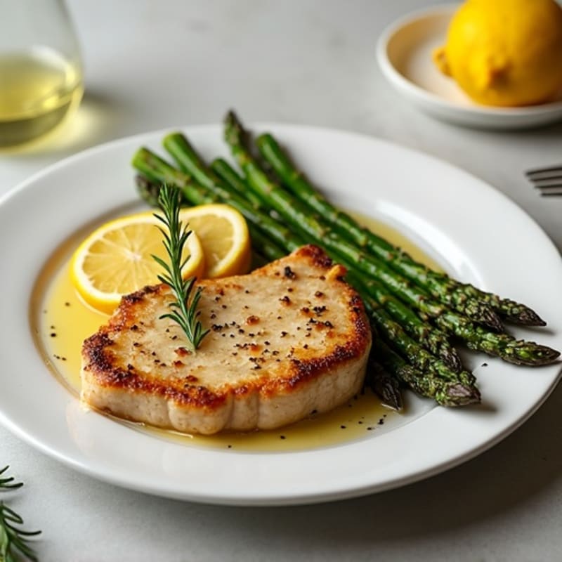 Lemon-Herb Pan-Seared Pork Chops with Crispy Roasted Asparagus