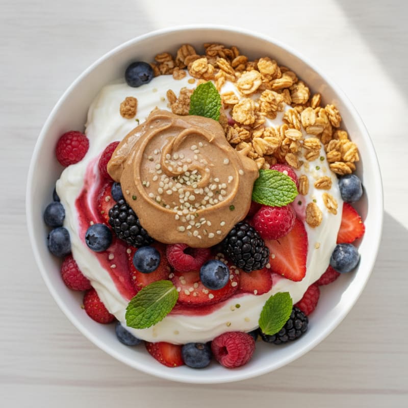 Creamy Greek Yogurt Parfait with Mixed Berries and Almond Butter