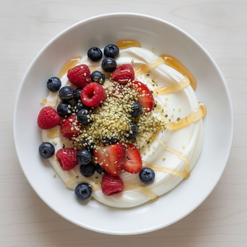 Silky Greek Yogurt Bowl with Fresh Berries and Hemp Seeds