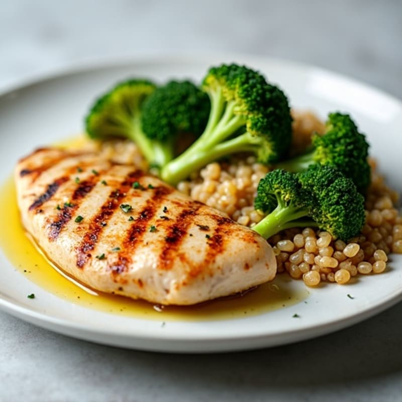 Grilled Chicken Breast with Roasted Broccoli and Quinoa
