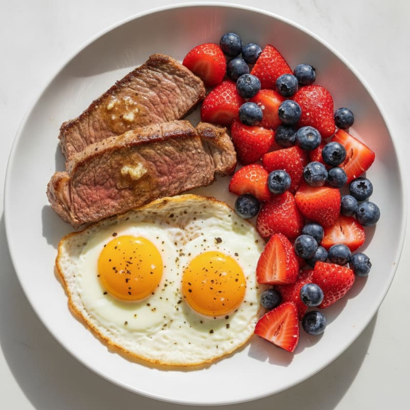 Steak and Eggs with Berry Medley