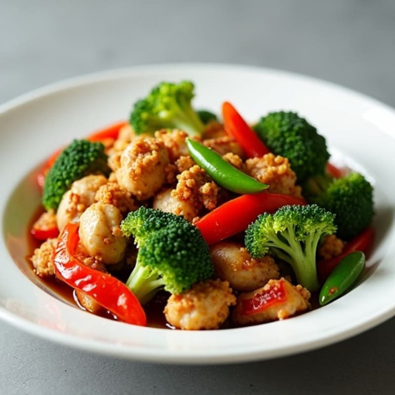Crispy Ground Chicken Stir Fry with Broccoli and Snap Peas